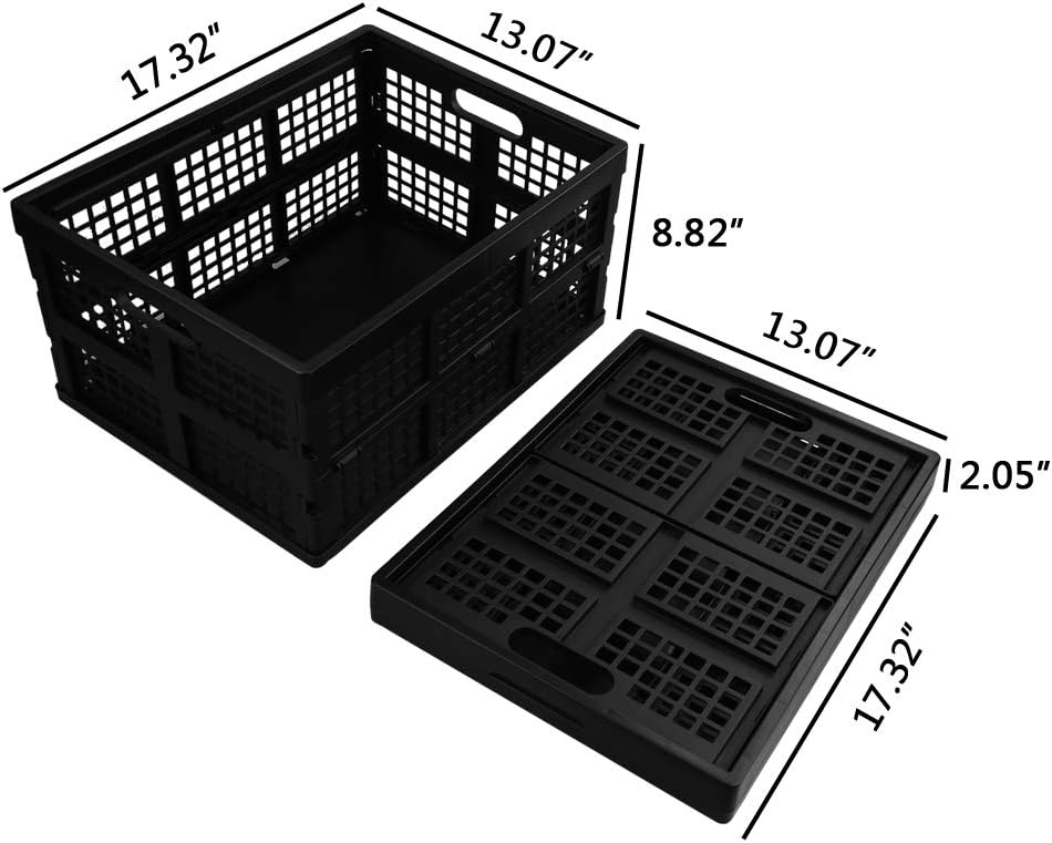 Collapsible Storage Crates, 3-Pack Folding Baskets, 30 L, Black