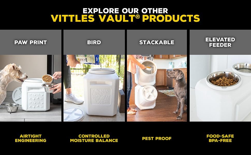 Vittles Vault Airtight Pet Food Storage Container + Scoop, Up to 30lbs