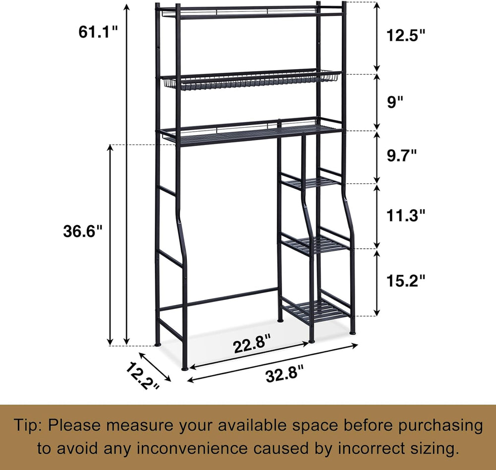 Lauren&Harold 6-Tier Over The Toilet Storage with Side Rack Black