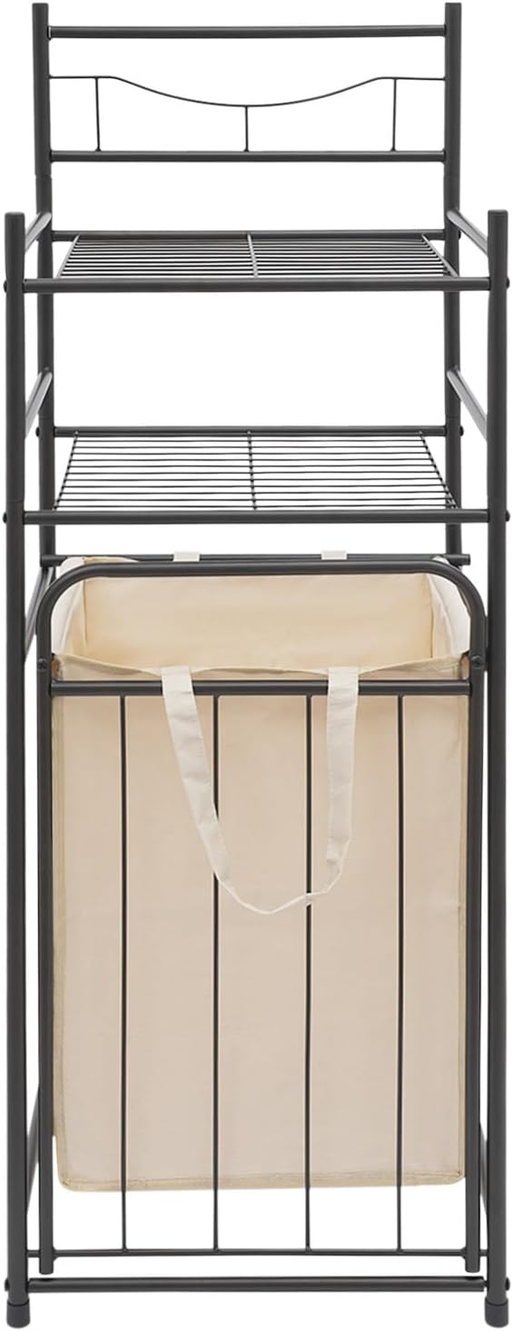 Tilt Out Laundry Hamper, Utility Laundry Basket with 2 Tier Storage Shelf and...