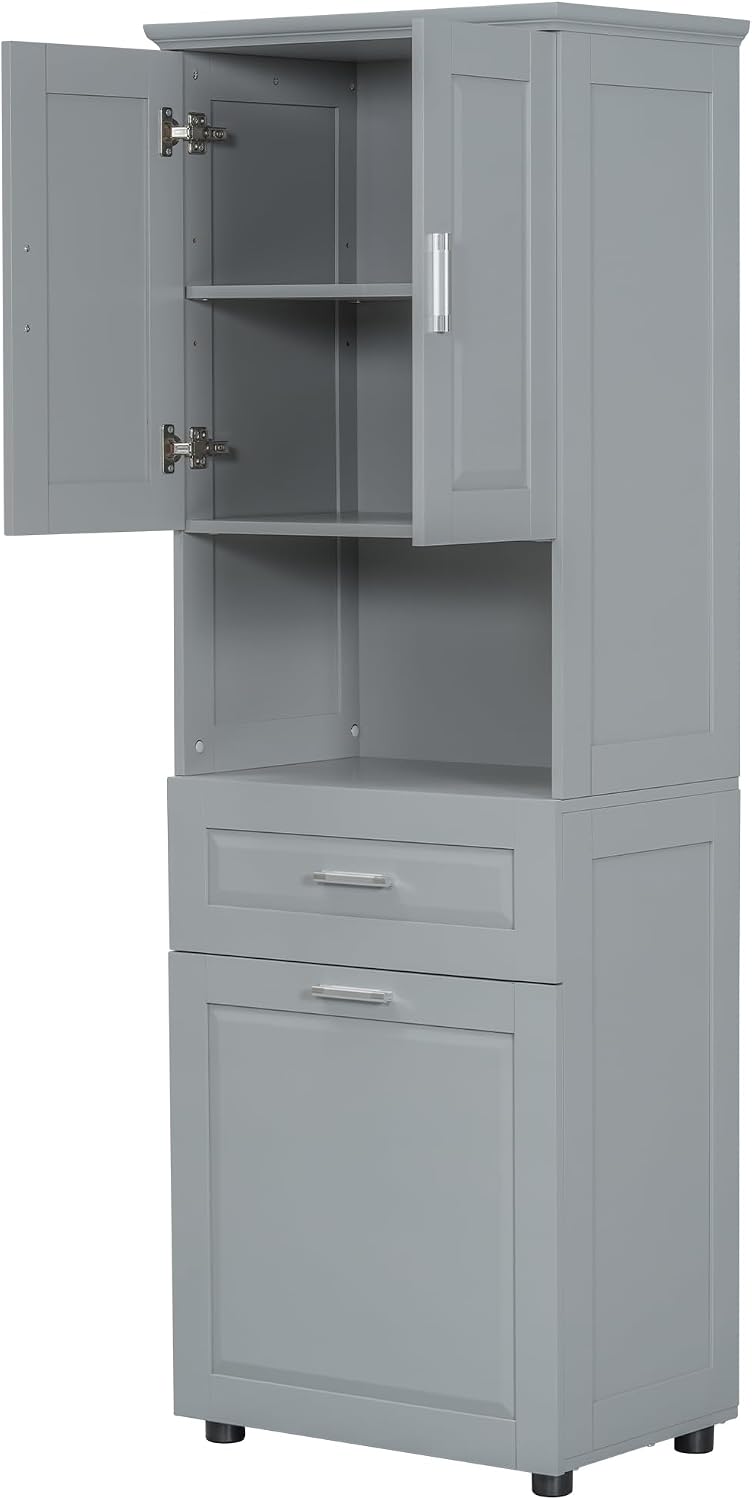 Tall Bathroom Cabinet with Storage Drawer, Modern Wood Bathroom Storage Cabin...