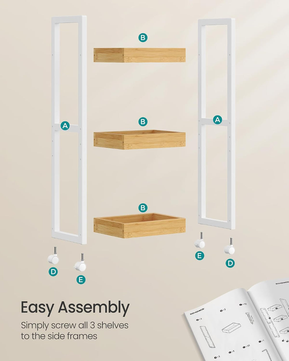 SONGMICS Bamboo Bathroom Shelf, 3-Tier Adjustable Plants Rack