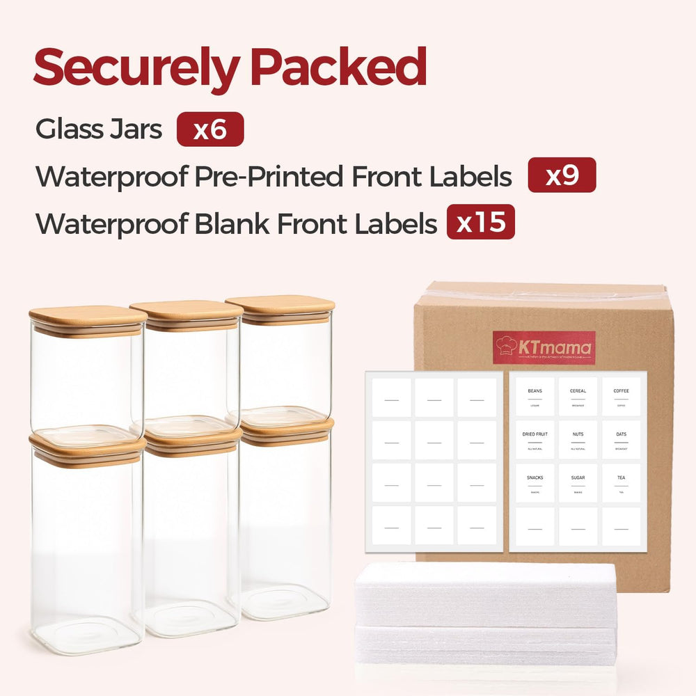Glass Pantry Storage Containers with Lids 0.6/1.2/1.9 Qt 6 Pack