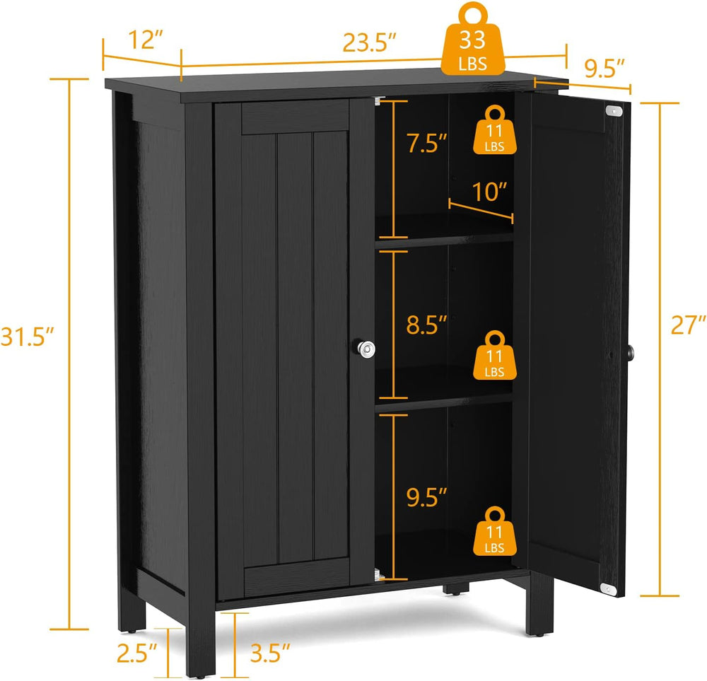 Tangkula Bathroom Floor Cabinet, with Double Door & Adjustable Shelf, 3 T...