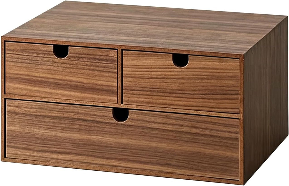 2-Tier Wooden Desk Organizer with 3 Drawers, Walnut Finish