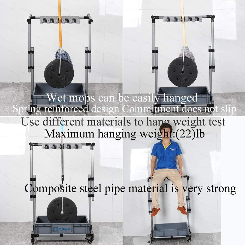 Broom And Mop Holder Put Wet Movable Floor-Mounted Mop Rack Floor Standing Cl...