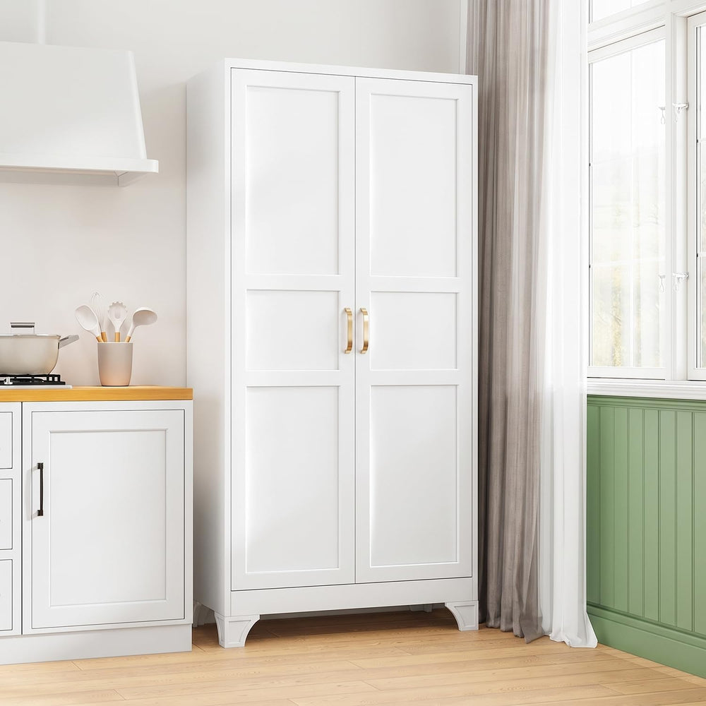 75" H Metal Storage Cabinet with 2 Doors and 4 Shelves,Tall Kitchen Pant...