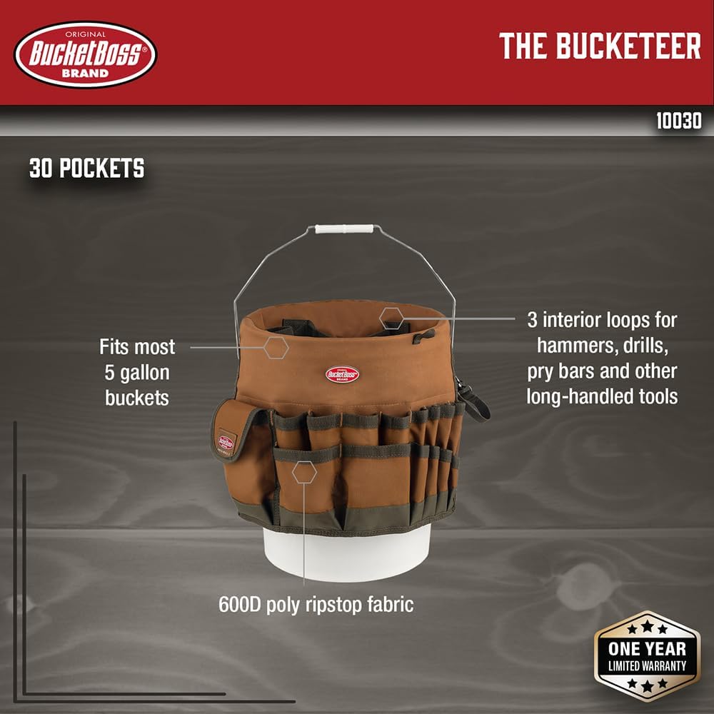 Bucket Boss Gatemouth 16 Tool Bag and Bucketeer Bucket Tool Organizer Bundle,...