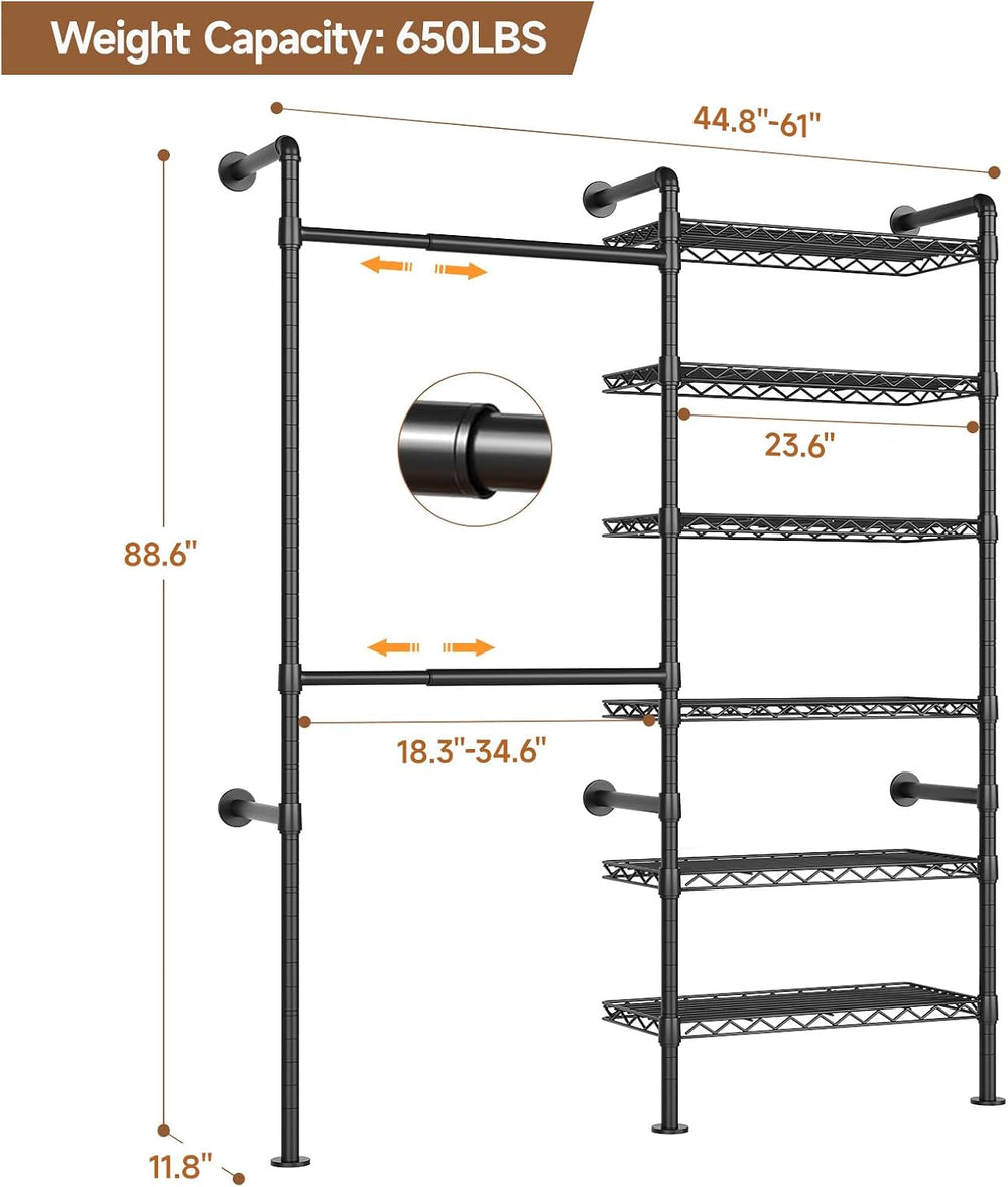 ComfyCorner Wall Mounted Garment Rack, Industrial Pipe Clothing Rack Black