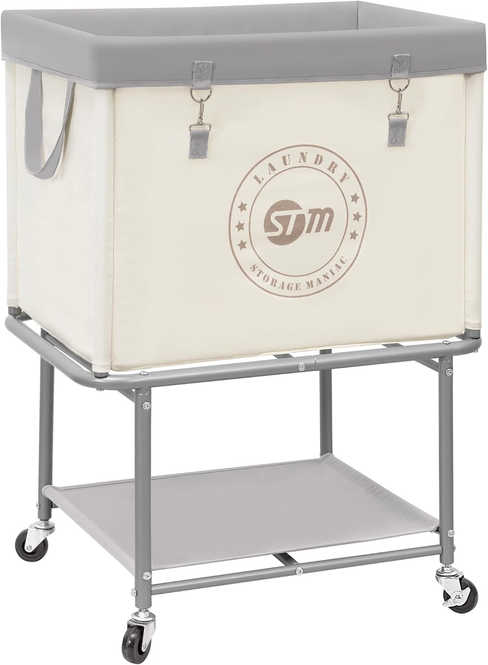 STORAGE MANIAC Rolling Laundry Cart with Storage Shelf, Beige