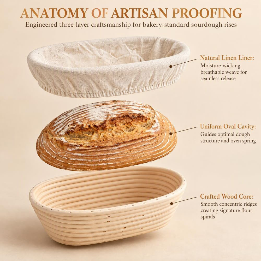 3 Pcs 10 Inch Oval Banneton Bread Proofing Baskets with 9 Cotton Liners