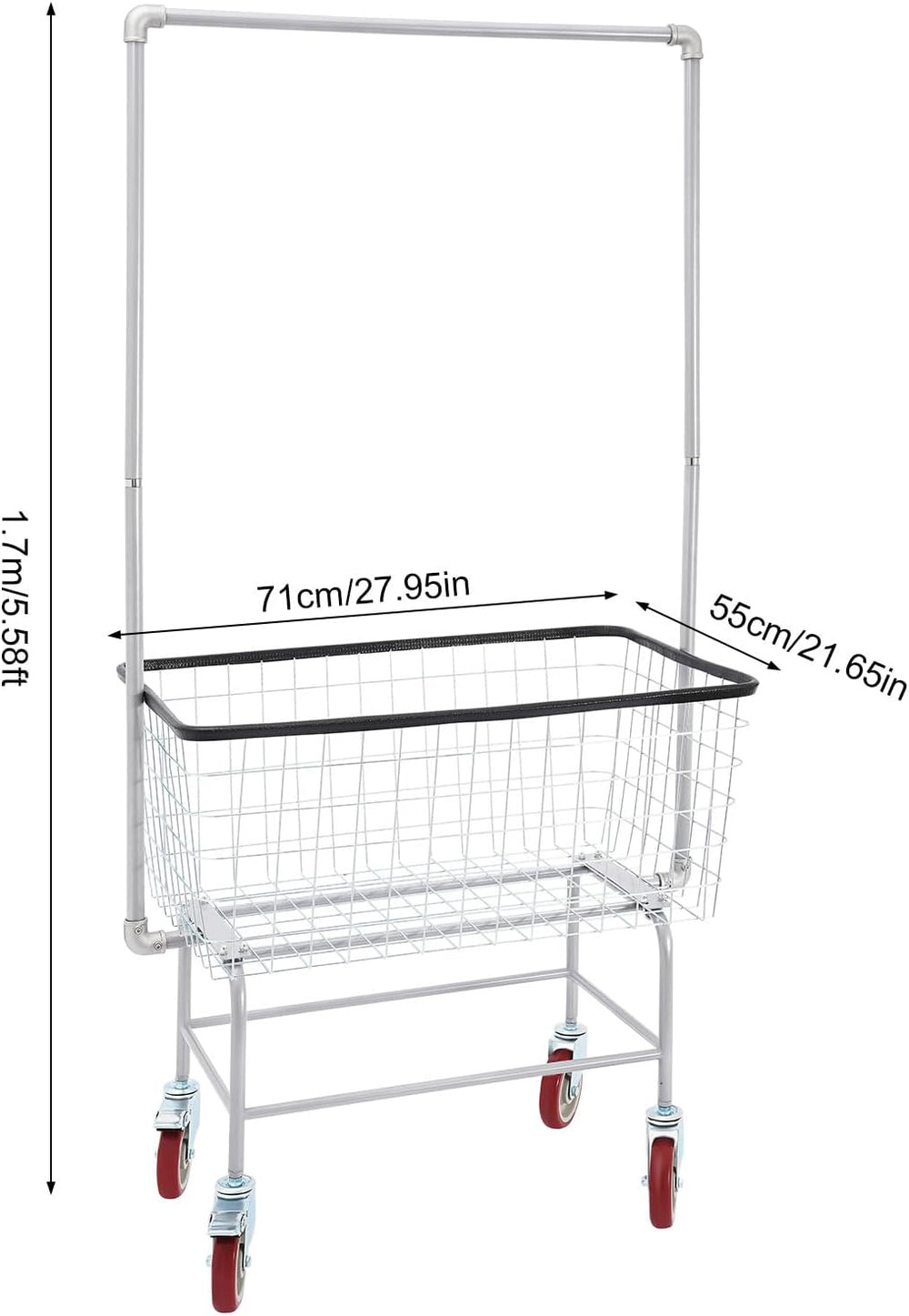 Heavy Duty Laundry Cart with Wheels & Hanging Rack - 110lbs Large Rolling...