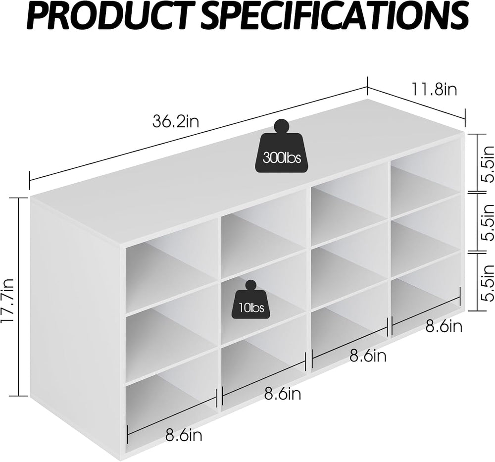 Garden 4 you Shoe Storage Bench, Cubby Shoe Rack with 12 Cubbies, 3-Tier Wood...