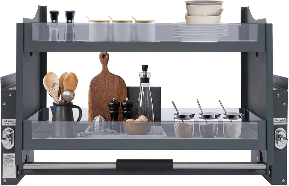 Pull Down Shelf for Kitchen Upper Cabinet,2-Tier Pull Down Cabinet Organizer,...