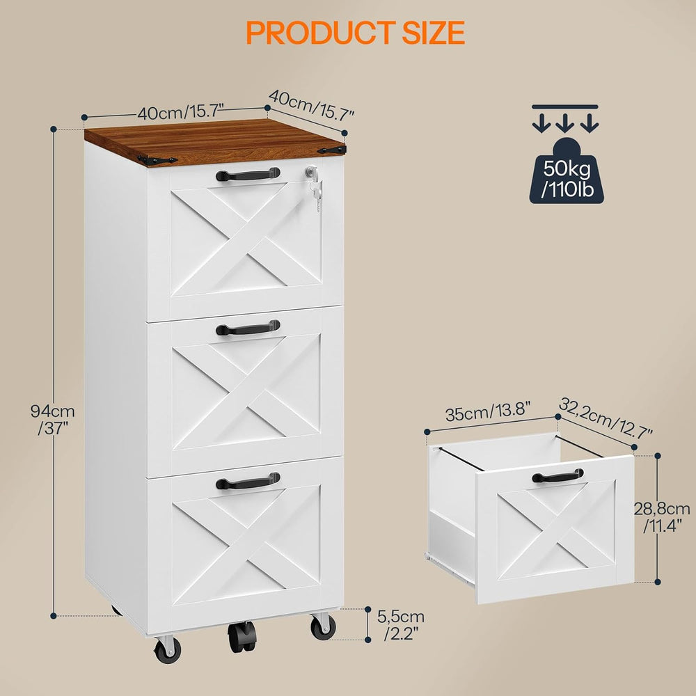 HOOBRO 3 Drawer File Cabinet with Lock, Mobile Filing Cabinet for Home Office...