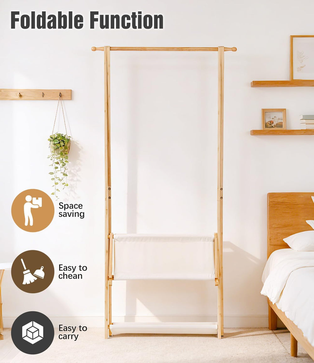 Bamboo Clothes Rack with Storage Box and Storage Shelf, Portable Extra Large ...