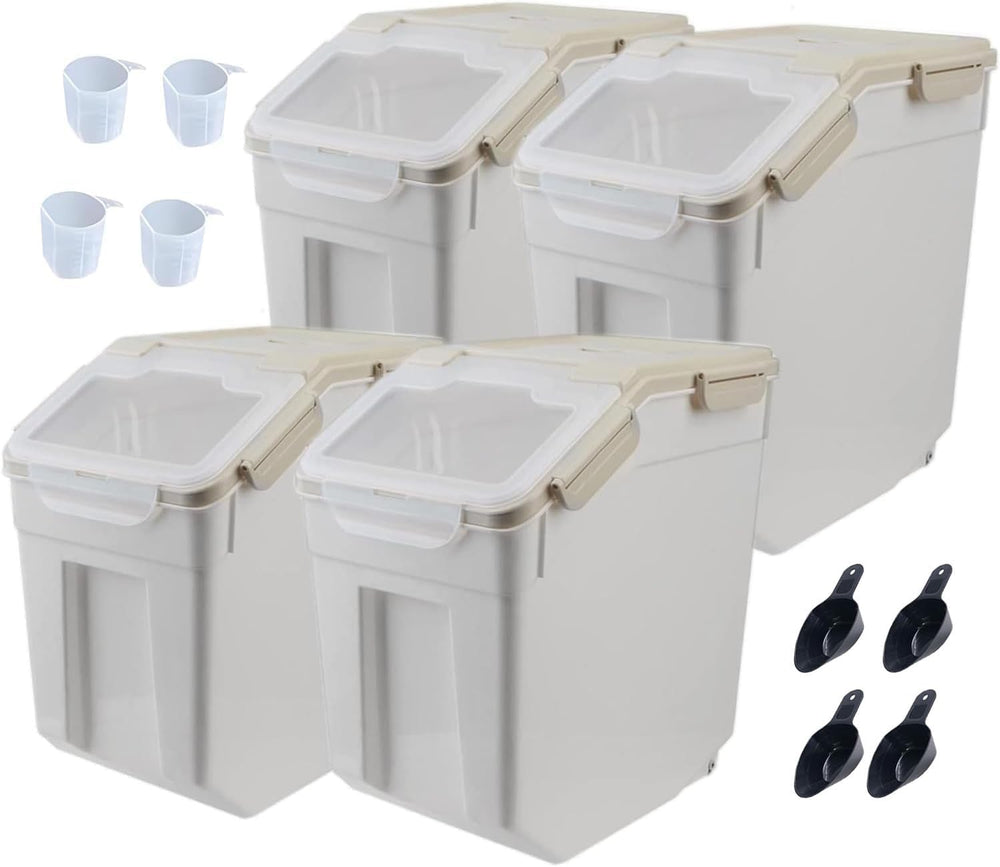25LB Large Flour Storage Container Bin,4 Pack Airtight Plastic with Wheels Se...