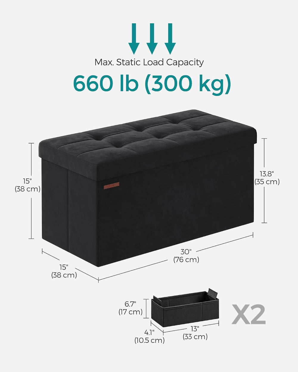 SONGMICS Storage Ottoman Bench, 30 Inches Velvet Foldable Foot Rest