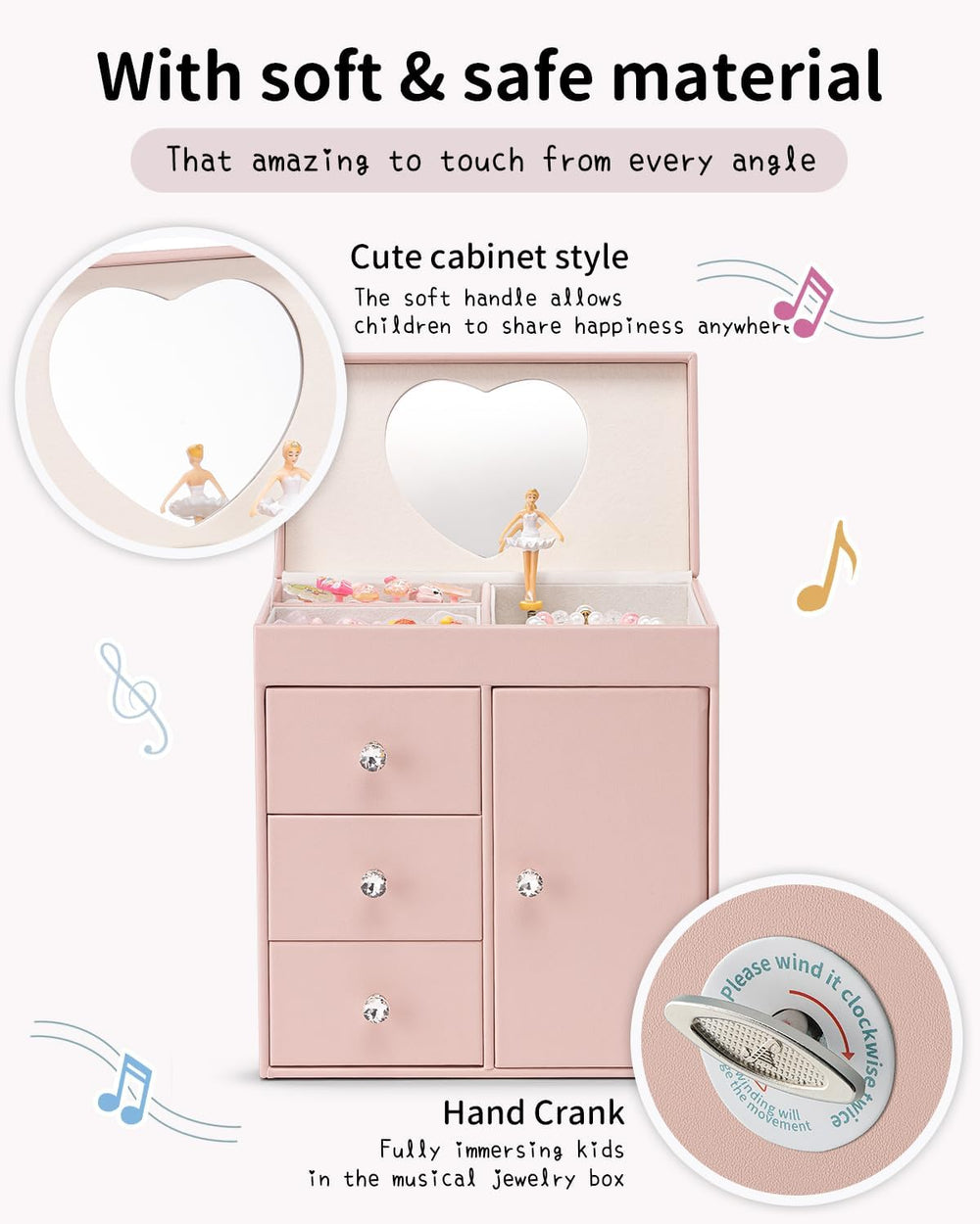 VLANDO 4 Layer Musical Jewelry Box, 3 Drawers Storage and Necklace Hook