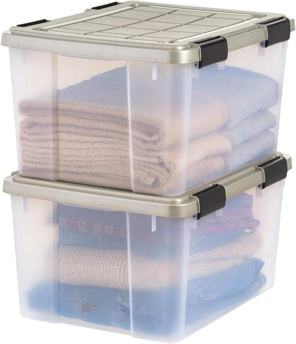 IRIS USA 2-Pack 44 Qt Storage Bins with Gasket Lids, Clear/Chrome