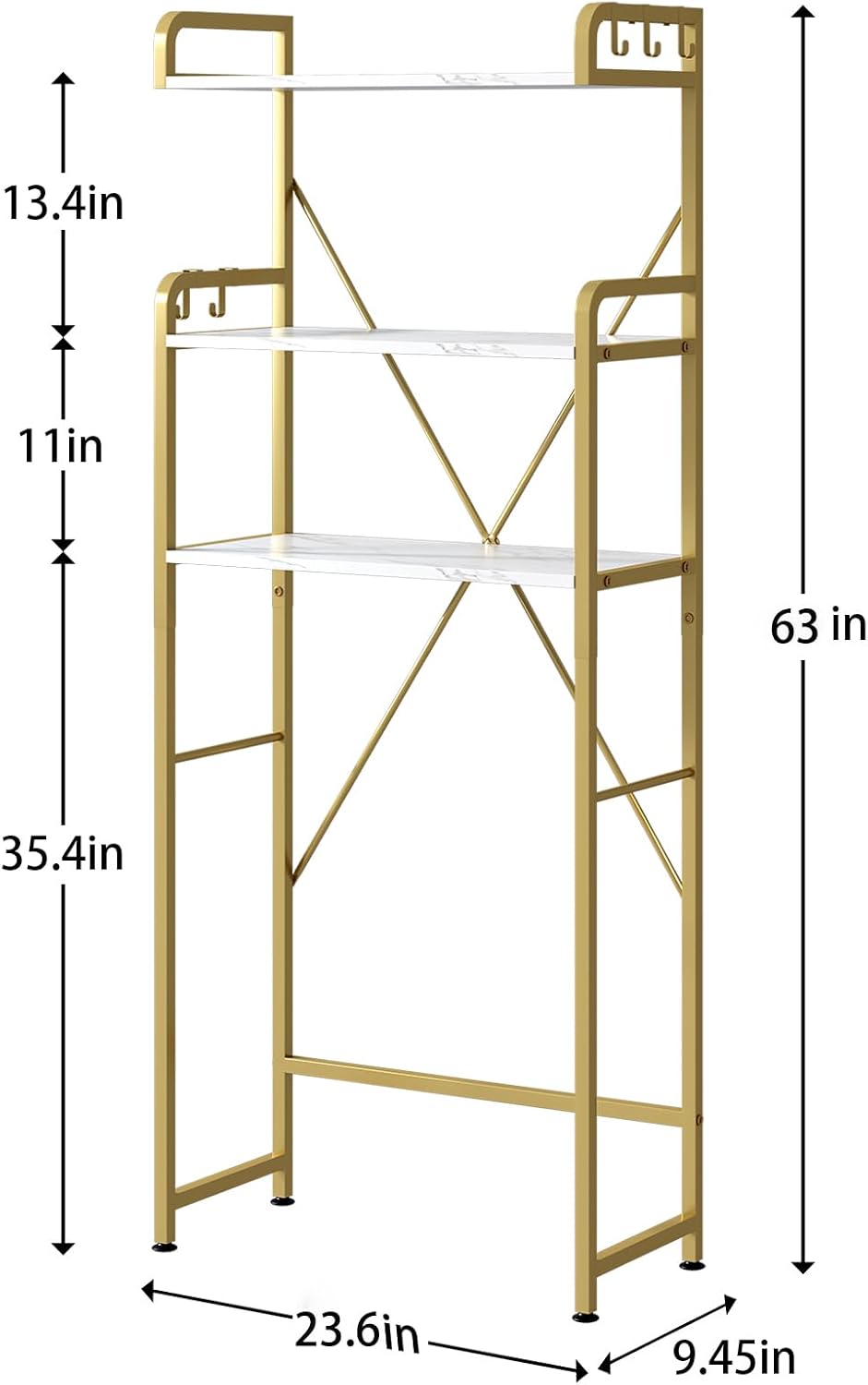 Over The Toilet Storage Rack with 3-Tier Shelves, Space Saver Toilet Shelf, L...
