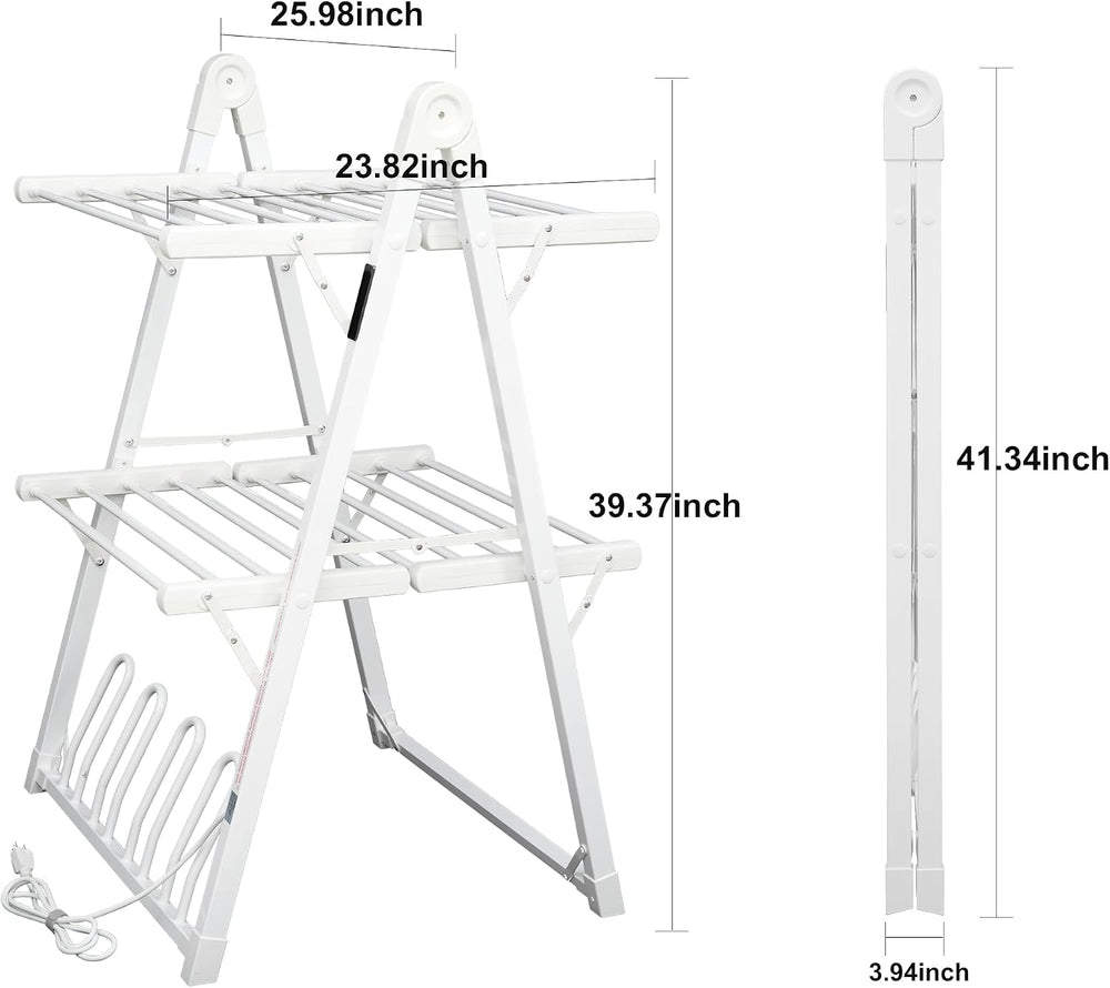 Heated Clothes Drying Rack Foldable Timer Shoes Socks,White