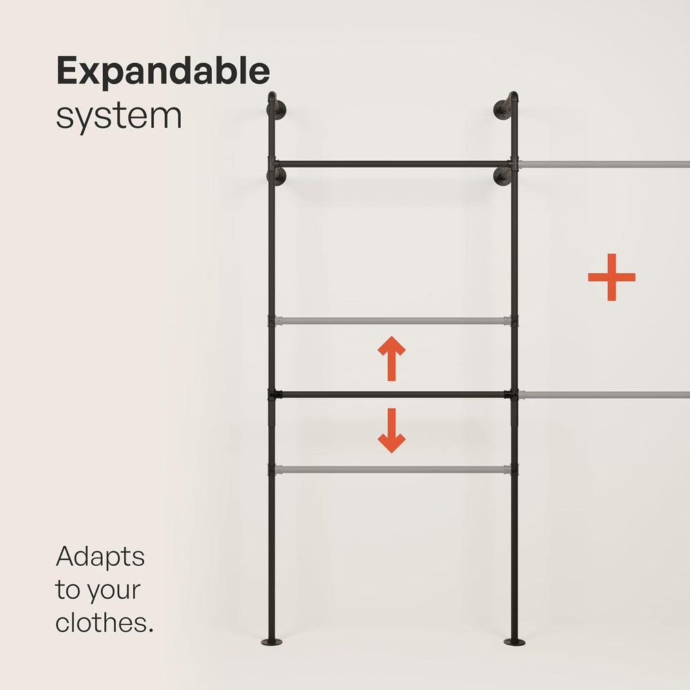 pamo Wall Mounted Clothes Rack – Double Rod Industrial Pipe Clothing Rack