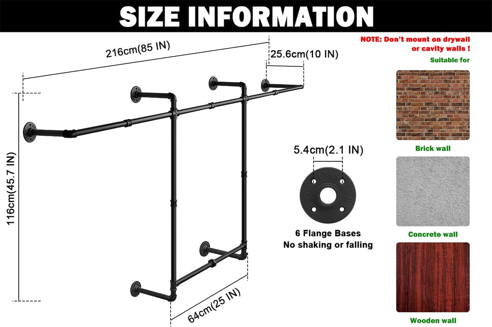 Livabber Industrial Pipe Clothes Rack, Heavy Duty Detachable Iron Garment Rac...