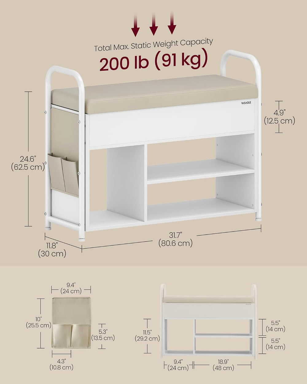 VASAGLE Shoe Bench, Shoe Rack, Inner Storage Under the Lid
