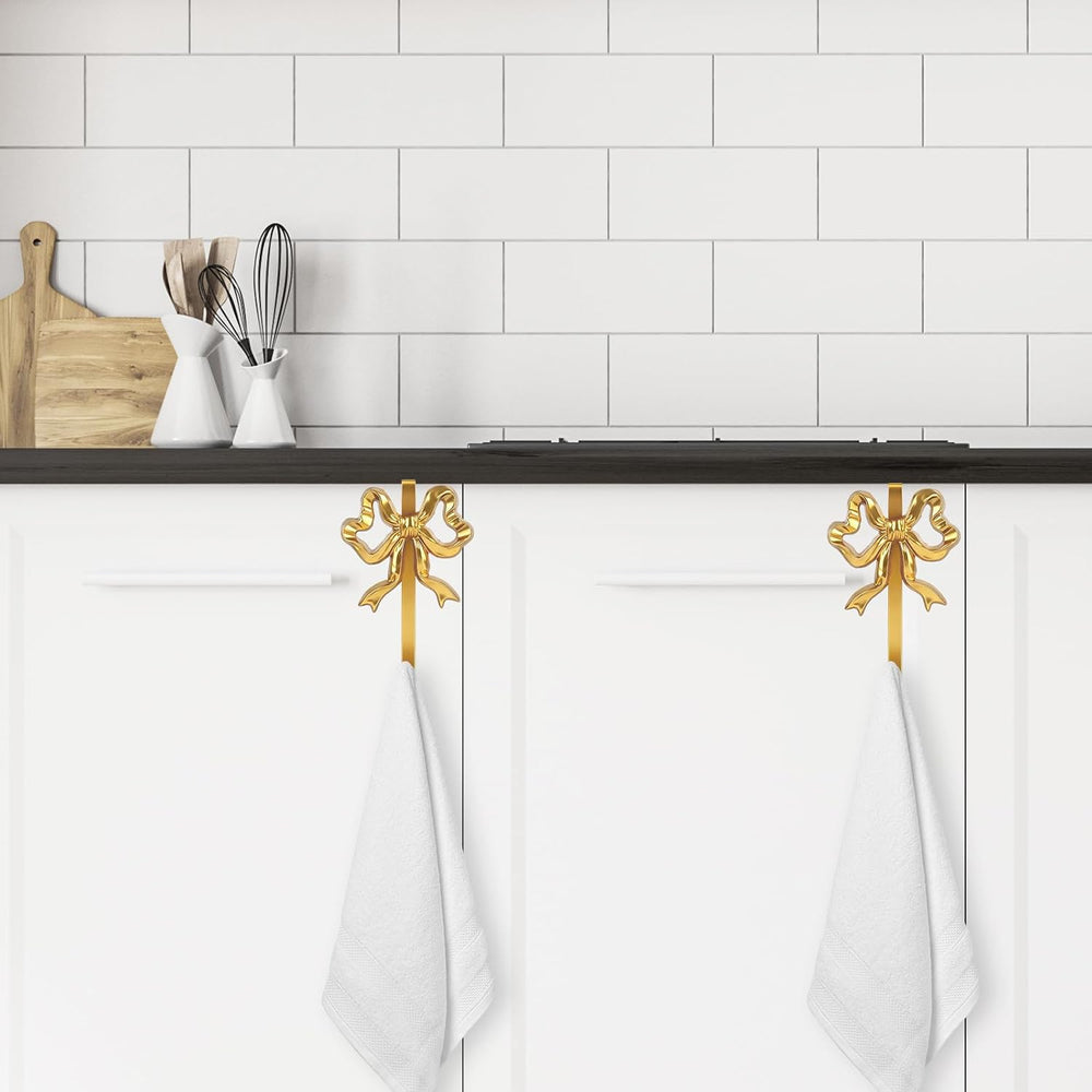 JarThenaAMCS 2Pcs Gold Bow Over The Door Hooks Metal Door Hanger Hook Coquett...