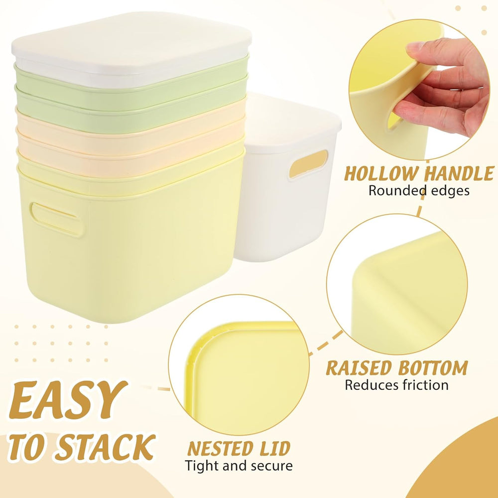 Hoolerry 8 Pcs Storage Bins with Lids, Light Color, 9.8 x 7 x 6.3 Inch
