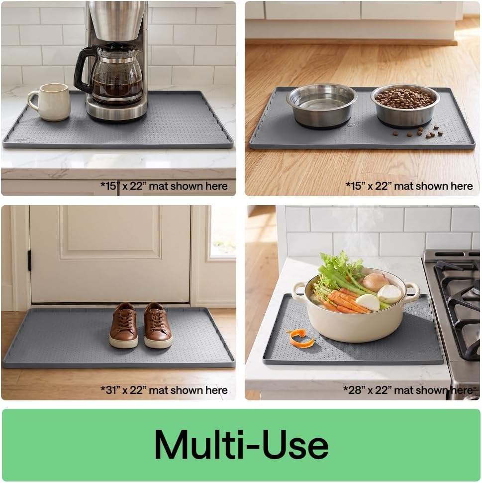 GORILLA GRIP Waterproof Silicone Under Sink Mat, Stay in Place, 34x22 Gray