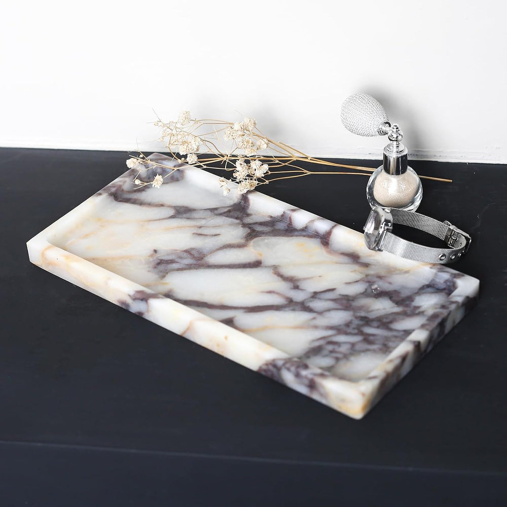 100% Natural Marble Tray, 10"x5" Calaccata Viola Vanity Tray