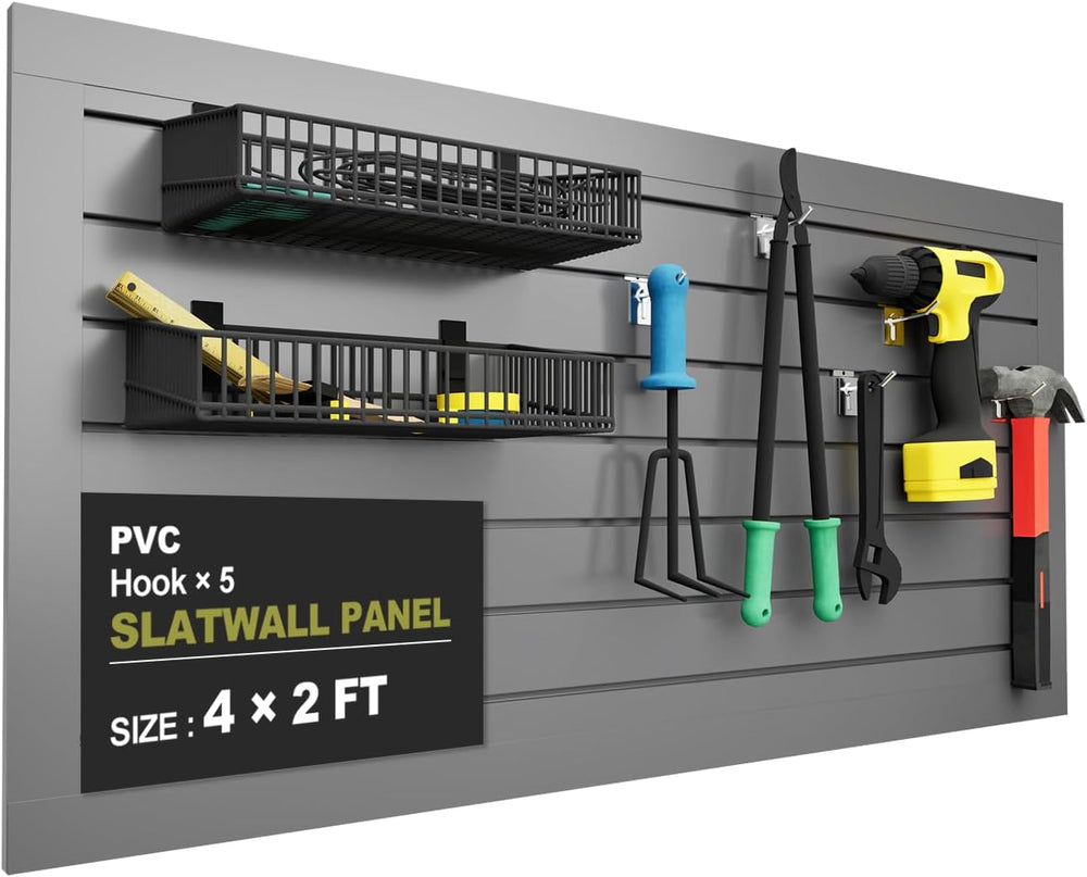 Slatwall Panel Garage Wall Organizer, Grey, 2'H x 4'W