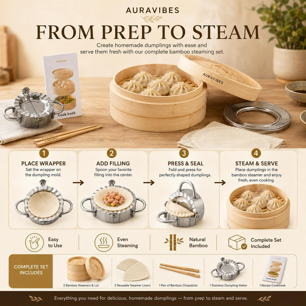 Bamboo Steamer Basket 10 Inch 2 Tier