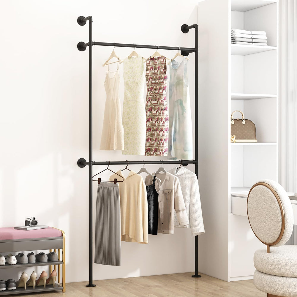 ORSENIGO Industrial Pipe Clothing Rack, Heavy Duty Metal Clothes Rack with Do...