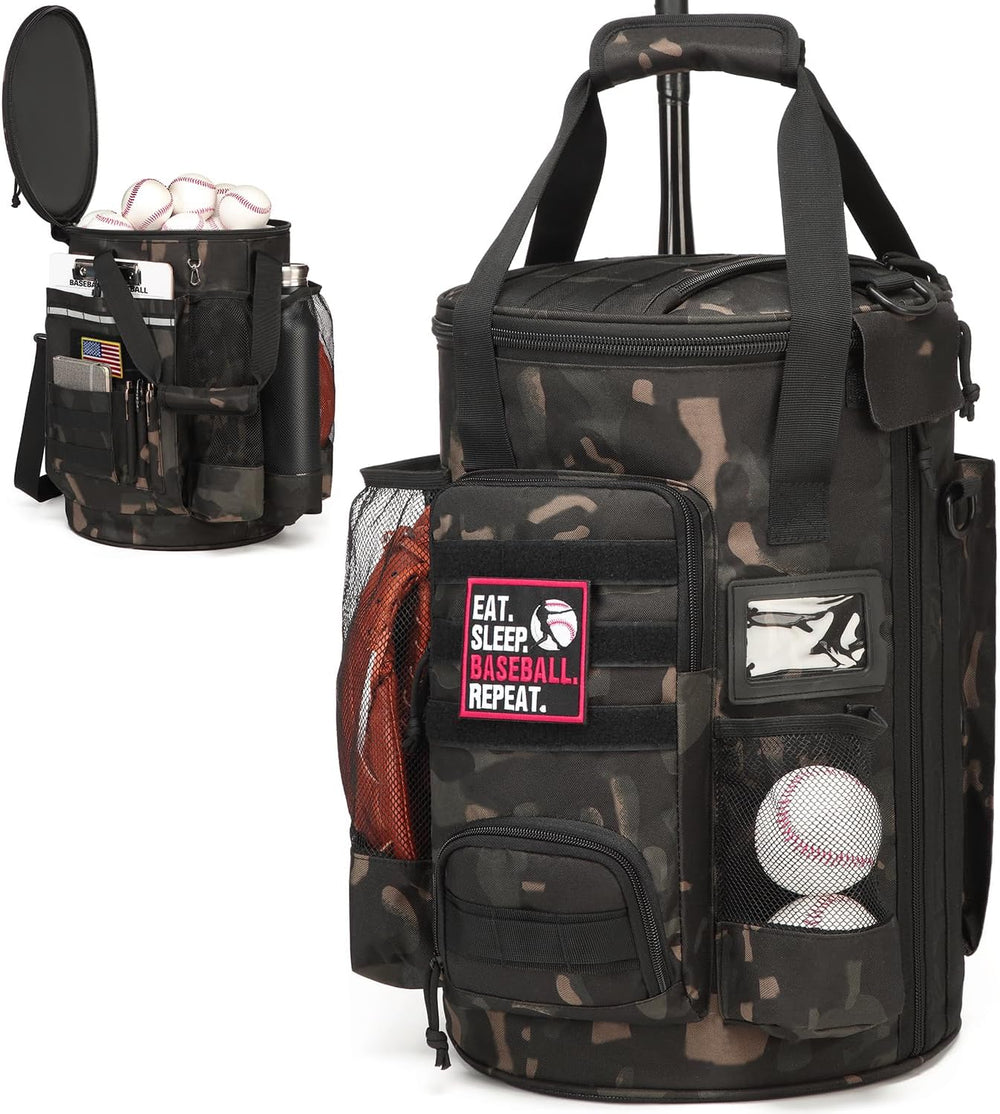 Baseball Bucket Bag 6 Gallon Multi Pockets Softball Coaching Equipment Bag