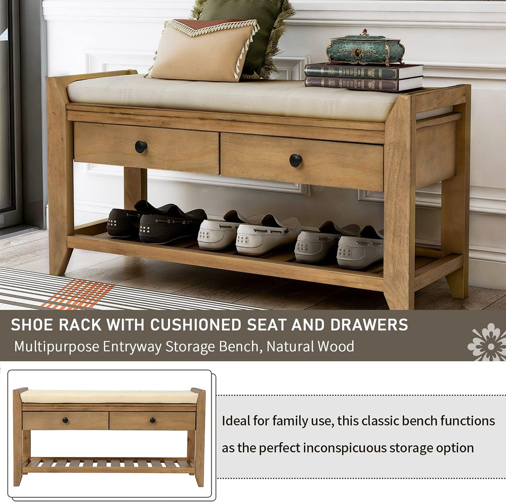 Merax Classic Wood Entryway Bench with Shoe Storge Wood Bench for Hallway Fro...