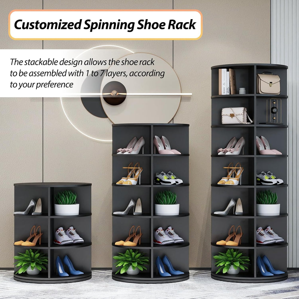 Rotating Shoe Rack, 7-Tier Spinning Shoe Rack, Free Standing Rotating Shoe Ra...