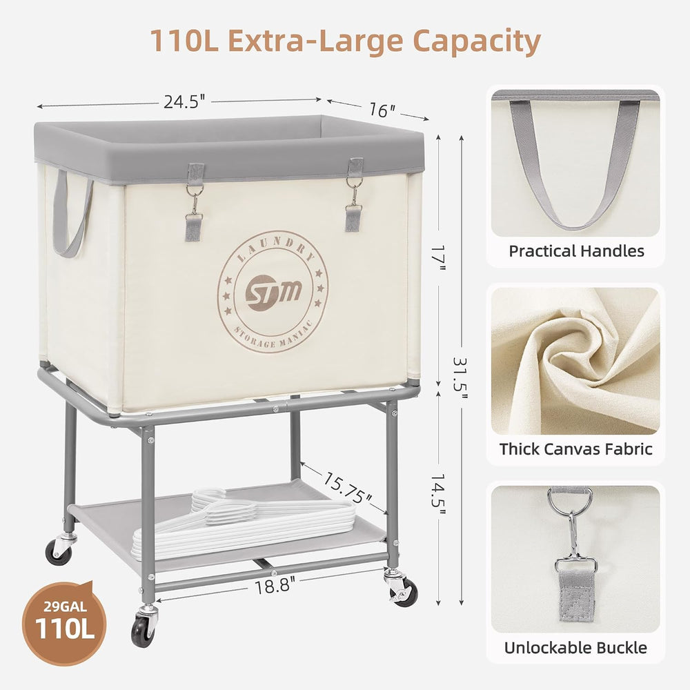 STORAGE MANIAC Rolling Laundry Cart with Storage Shelf, Beige