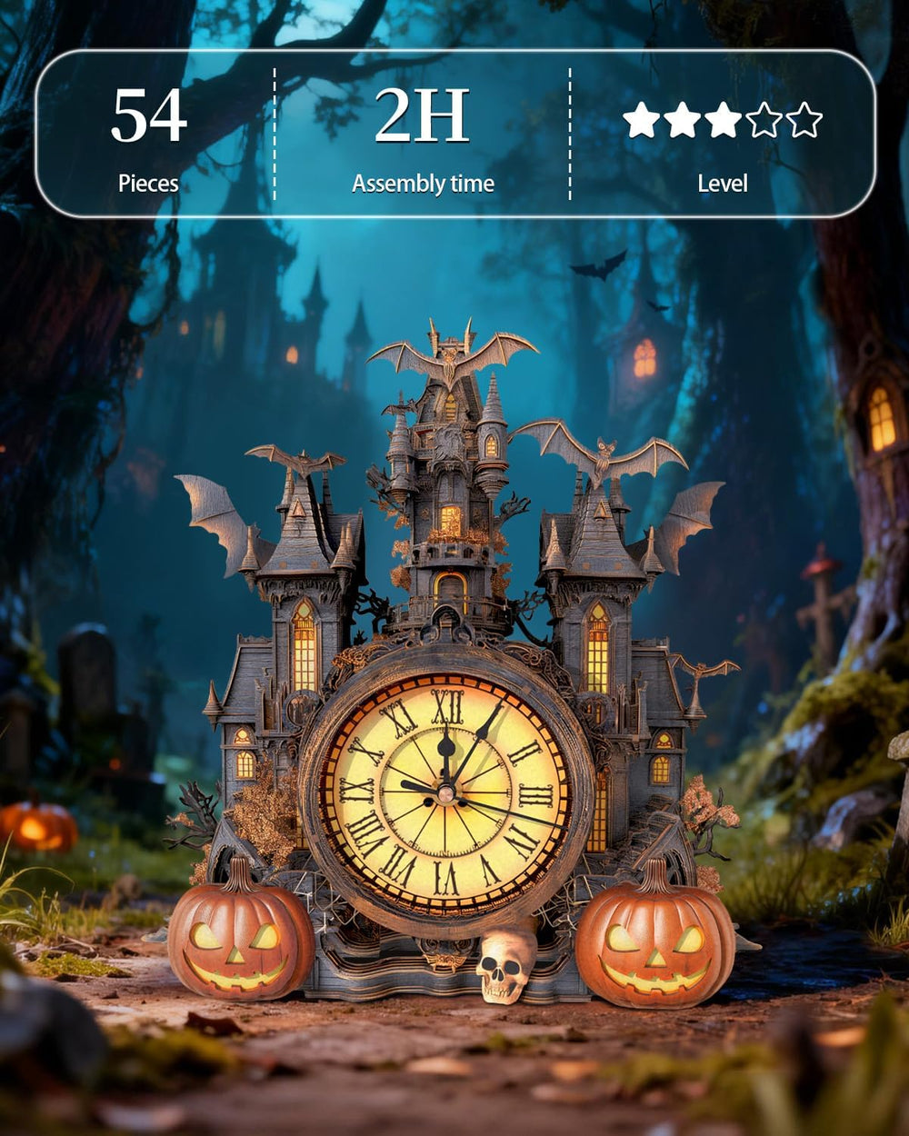 3D Puzzles for Adults, Halloween Cottage Clock 3D DIY Model Kit