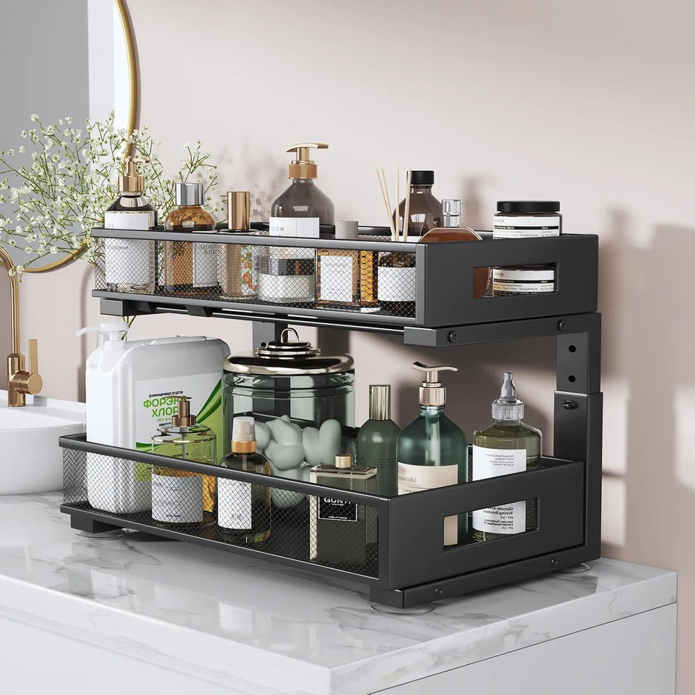 2 Packs 19IN Depth Under Sink Organizer, 2-Tier Pull Out Cabinet Organizer Wi...
