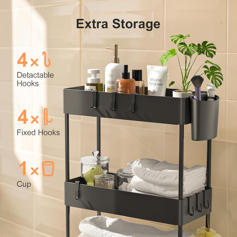 Pipishell 4 Tier Slim Storage Cart with Wheels, Laundry Cart, Black