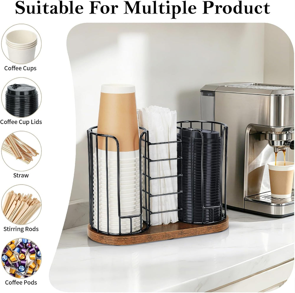 Coffee Cup Holder, 3-in-1 Disposable Cup, Straw & Lid Organizer