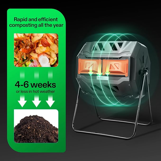 VIVOSUN Outdoor Tumbling Composter Dual Rotating Batch Compost Bin, 43 Gallon