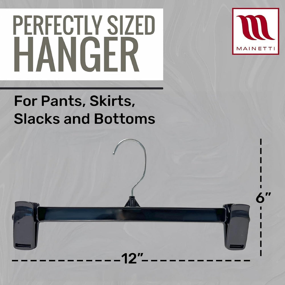Mainetti 12in Black Plastic Pants Hangers with Non-Slip Clips (100 Pack)