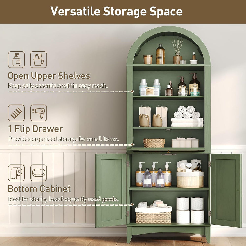 66" Tall Bathroom Storage Cabinet with Flip Drawer, Freestanding Storage...