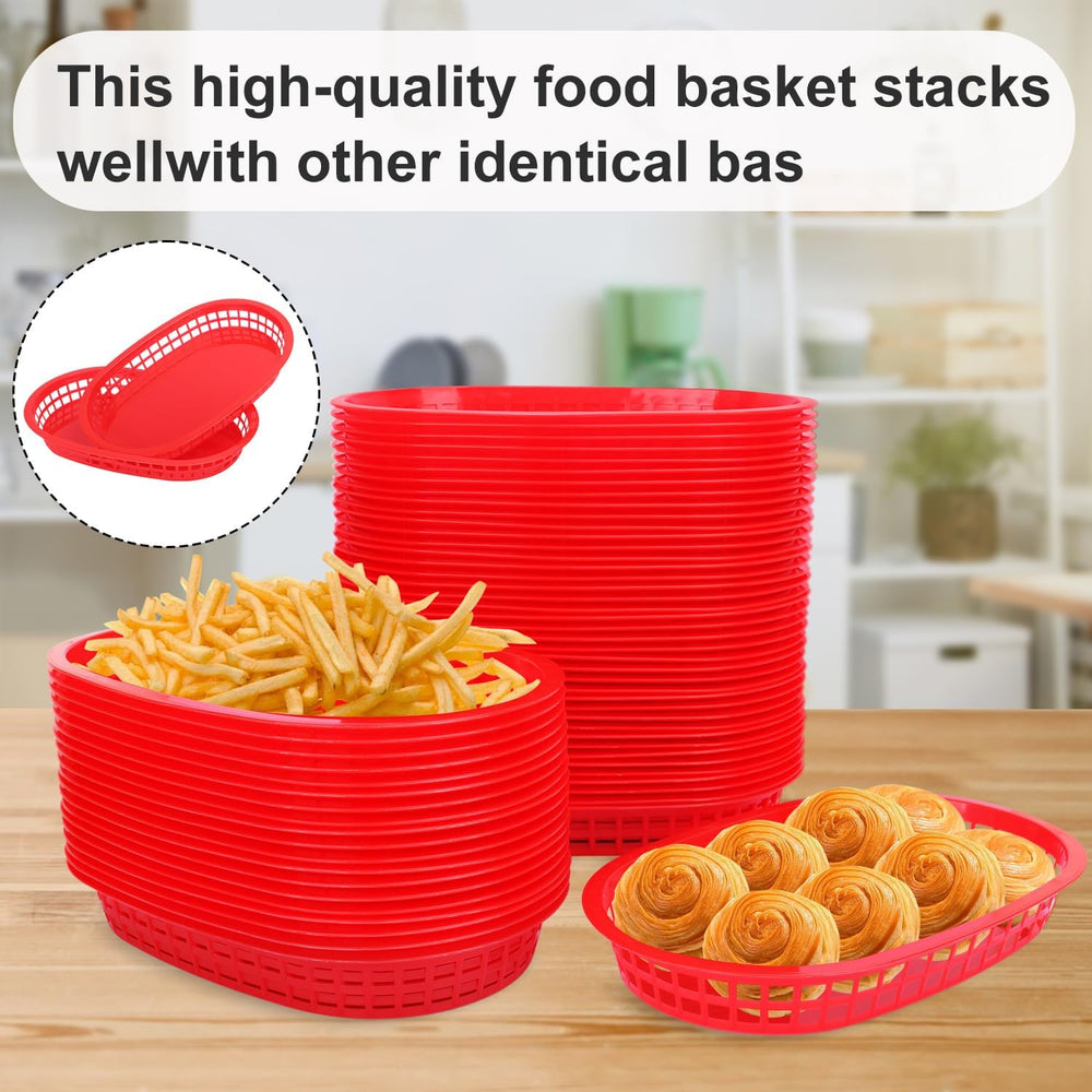 60 Pack Fast Food Baskets, 10.6 x6. 7 Inch Versatile Red Plastic Food Baskets...
