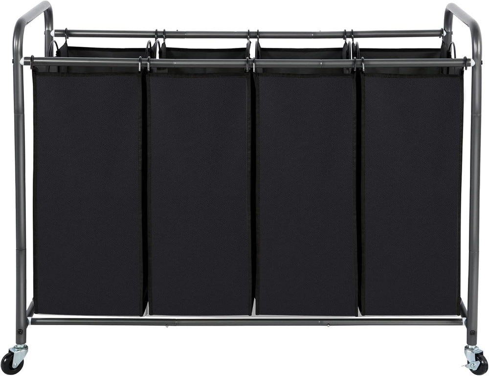 Laundry Sorter 4 Section, 4 Bag Clothes Hamper, Rolling Laundry Cart Basket w...