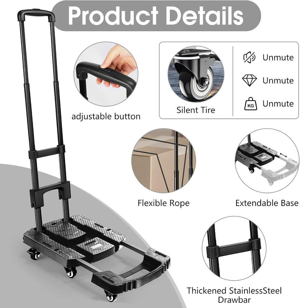 Voipvvii Folding Hand Truck 500lbs, Portable Heavy Duty Dolly Cart, 6 Wheels ...